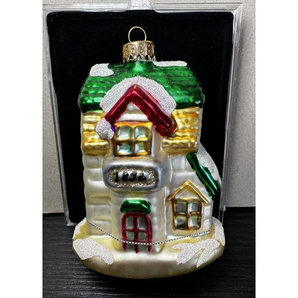 Vintage Target Hand Crafted Glass Ornament House w/snow 2002